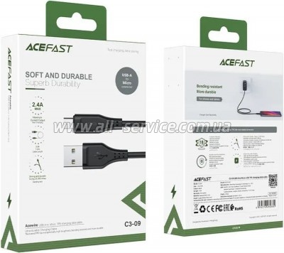 ���� ������ USB 2.0 AM to Micro 5P 1.2m 2.4A TPE C3-09 black Acefast (6974316280880)