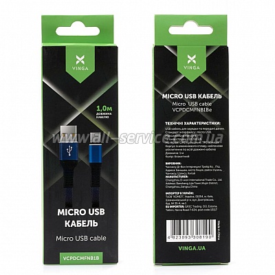   USB 2.0 AM to Micro 5P 1m flat nylon blue Vinga (VCPDCMFNB1B)