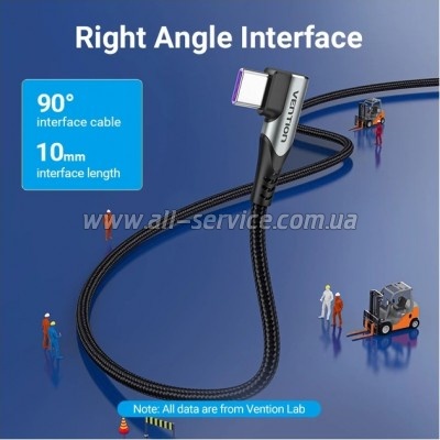 ���� ������ USB-C to USB-C 1.0m 5A 90� corner aluminum gray Vention (TAKHF)