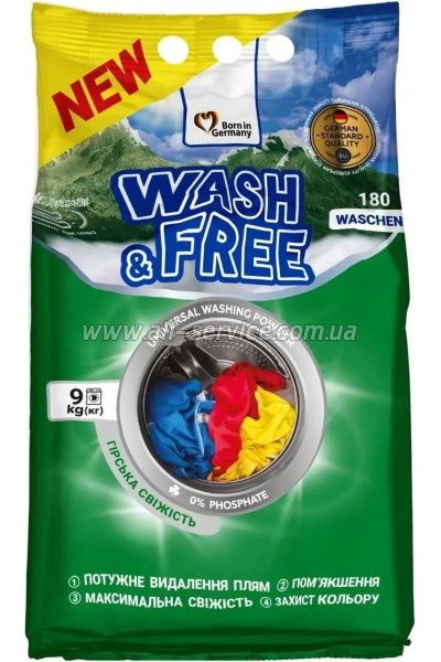 Стиральный порошок Wash&Free Universal Горная свежесть 9 кг (4823128004929) Стиральный порошок Wash&Free Universal Горная свежесть 9 кг (4823128004929)