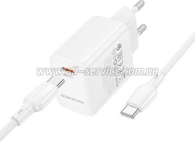 �������� ������� BOROFONE BN26 Fuente USB-C PD20W + cable USB-C to USB-C White (6941991120251)