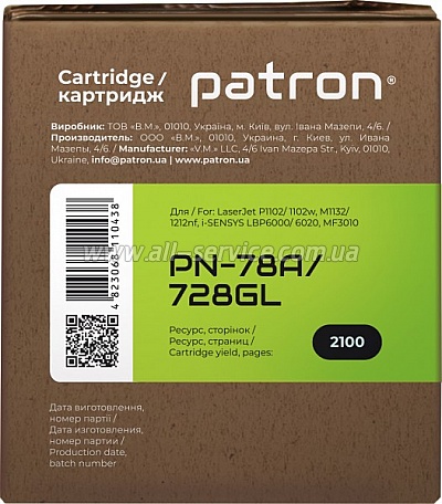 �������� Patron Green Label HP LJ CE278A/ Canon 728 (PN-78A/728GL)
