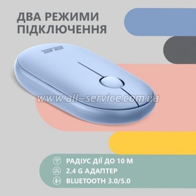  2E MF300 Silent Wireless/Bluetooth Stone Blue (2E-MF300WBL)