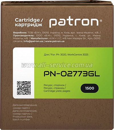 �������� Patron GREEN Label Xerox Phaser 3020/ WorkCentre 3025 ������ 650N05407/ 106R02773 (PN-02773GL)