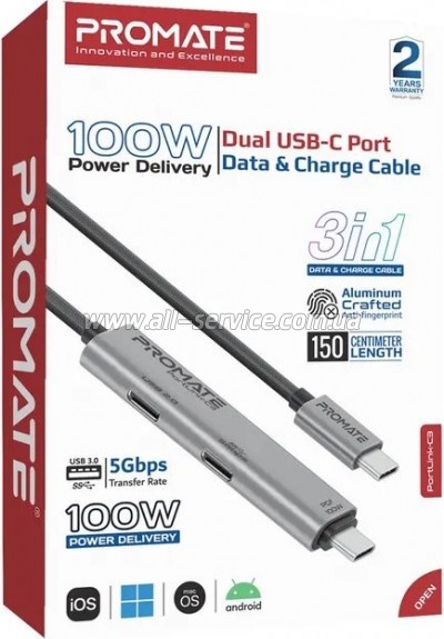 ���� ������ USB-C to USB-C 1.5m Promate (portlink-c3.black)