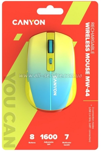  Canyon MW-44 LED Rechargeable Wireless/Bluetooth Yellow Blue (CNS-CMSW44UA)