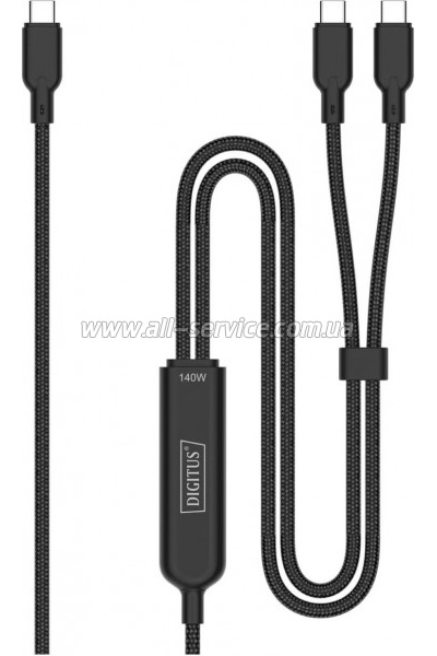 ���� ������ USB-C to 2xUSB-C 1.8m 140W black Digitus (AK-300170-018-S)