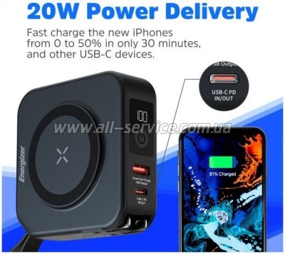 ������� ������������� Energizer Magnetic Wireless 10000mAh PD 20W (QM10001AC)