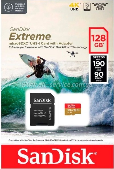   SanDisk 128GB microSD class 10 UHS-I U3 Extreme (SDSQXAA-128G-GN6MA)