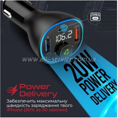 FM  Promate PowerTune 38w USB-A OTG/USB-A QC3.0/USB-C PD Black (powertune-38w.black)