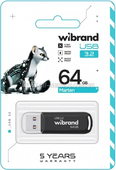 ������ Wibrand 64GB Marten Black USB 3.2 Gen 1 (USB 3.0) (WI3.2/MA64P10B)