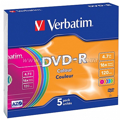  Verbatim DVD-R 4.7 GB/120 min 16x Slim 5 (43557) Color