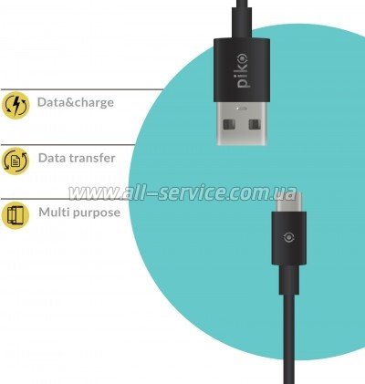 ���� ������ USB 2.0 AM to Type-C 2.0m CB-UT12 black Piko (1283126493850)