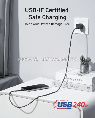 ���� ������ USB-C to USB-C 1.8m 240W upcycled-braided black Anker (A82E2H12)