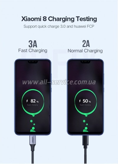 ���� ������ USB 2.0 AM to USB-C 0.25m 3A aluminum braid nickel plating black Ugreen (60124)