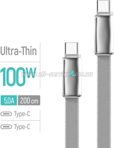 ���� ������ USB-C to USB-C 1.0m 5A 100W ultra-thin gray ColorWay (CW-CBPDCC100-GR)