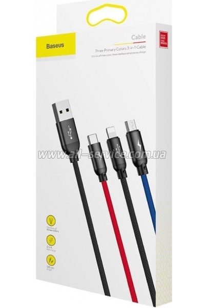 ���� ������ USB 2.0 AM to Lightning + Micro 5P + USB-C 1.2m 5A black Baseus (CAMLT-BSY01)
