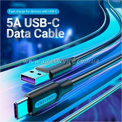 ���� ������ USB 2.0 AM to USB-C 0.5m 5.0A 25W PVC black Vention (CORBD)