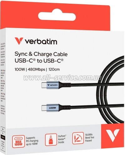 ���� ������ USB-C to USB-C 1.2m 100W black Verbatim (31846)