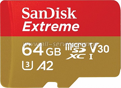   SanDisk 64GB microSDXC UHS-I U3 V30 A2 Extreme (SDSQXAH-064G-GN6GN)