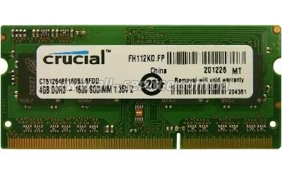    4GB Micron Crucial DDR3, 1600Mhz SoDimm (CT51264BF160BJ)