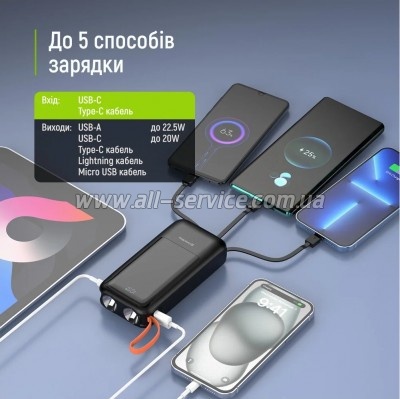������� ������������� ColorWay 20000mAh PowerHub PD 22.5W Black (CW-PB200LP07BK)