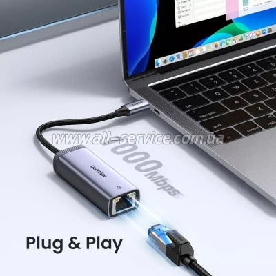 ������� USB-C to RJ45 Ethernet 1000Mbps gray Ugreen (40322)