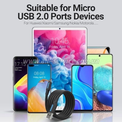 ���� ������ USB 2.0 AM to Micro 5P 1.0m 3A black Vention (COLBF)