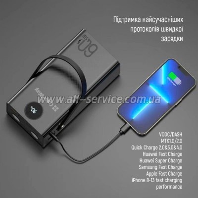   ColorWay 60000 mAh Powerful PD/ 65W, QC/ 4.0, AFC, FCP, Black (CW-PB600LPA5BK-PDD)