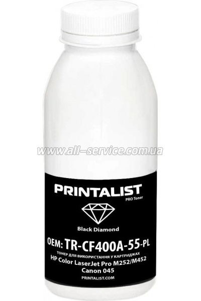 Тонер PRINTALIST HP CLJ Pro M252/ M452/ Canon 045 бутль 60г Black (TR-CF400A-55-PL) Тонер PRINTALIST HP CLJ Pro M252/ M452/ Canon 045 бутль 60г Black (TR-CF400A-55-PL)