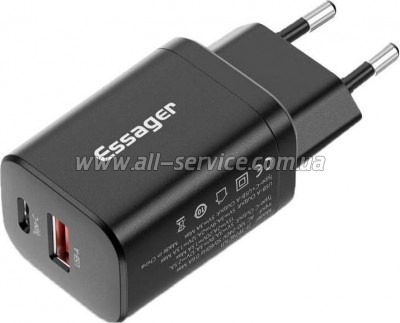 �������� ������� Essager 1xUSB + 1xUSB-C PD 30W black (ECTPQS-ZTB01)