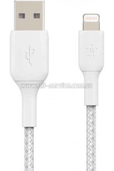 ���� ������ USB 2.0 AM to Lightning 2.0m BRAIDED white Belkin (CAA002BT2MWH)