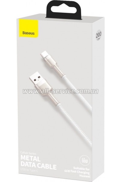 ���� ������ USB 3.1 AM to USB-C 2.0m 6.0A 66W Cafule Series Metal White Baseus (CAKF000202)