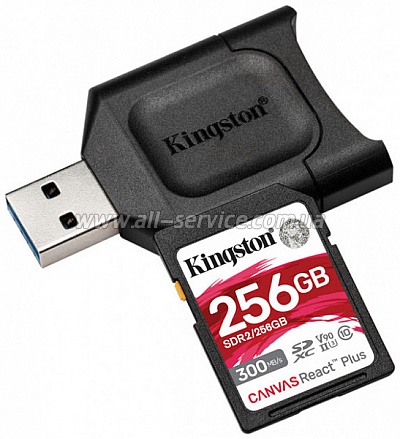 ����� ������ Kingston SDXC 256GB Canvas React Plus Class 10 UHS-II U3 V90 + USB-��������� (MLPR2/256GB)