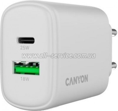 �������� ������� Canyon OnCharge 250 25W 1xPD 1xQC EU White (CNE-CHA250-21)