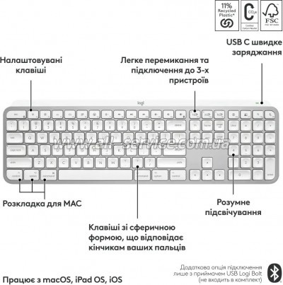  Logitech MX Keys S  MAC Bluetooth/Wireless UA Pale Grey (920-011638)