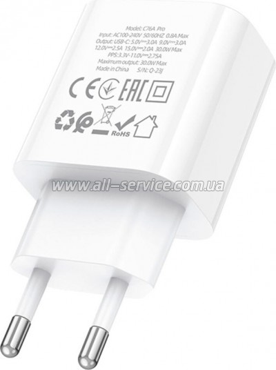 �������� ������� HOCO C76A Pro Majestic USB-C PD30W White (6942007616300)