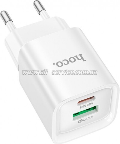 �������� ������� HOCO C147A 1xUSB-C PD20W + 1xUSB QC3.0 White (6942007630276)