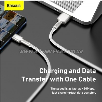 ���� ������ USB 3.1 AM to USB-C 2.0m 6.0A 66W Cafule Series Metal White Baseus (CAKF000202)