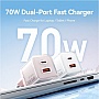 �������� ������� Vention 1xUSB-C PD70W + 1xUSB QC3.0 22.5W GaN transparent gray (FCGH0-EU)