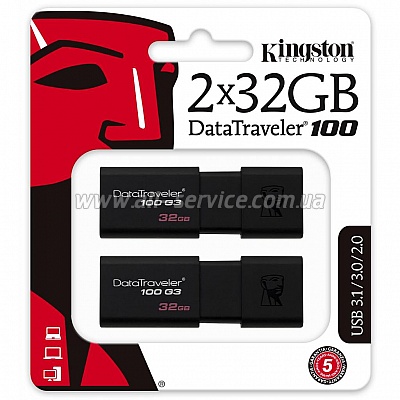 ������ Kingston 2x32GB DataTraveler 100 G3 USB 3.1 (DT100G3/32GB-2P)