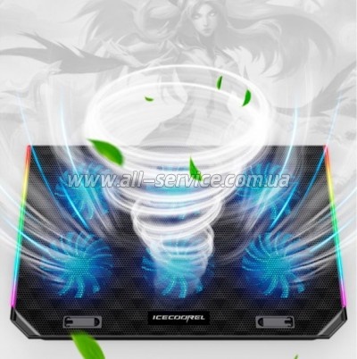    IceCoorel 10-15.6", 6*80mm 1800 RPM, 2*USB, 366x256x23mm, RGB (A17)