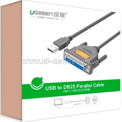 ������ ��� �������� USB 2.0 to DB25 2.0m US167 black Ugreen (20224)