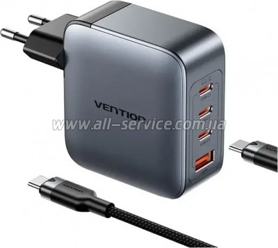 �������� ������� Vention 3xUSB-C PD100W + 1xUSB QC3.0 30W GaN + cable USB-C to USB-C 1.0m gray (TZ-FETH0-EU)