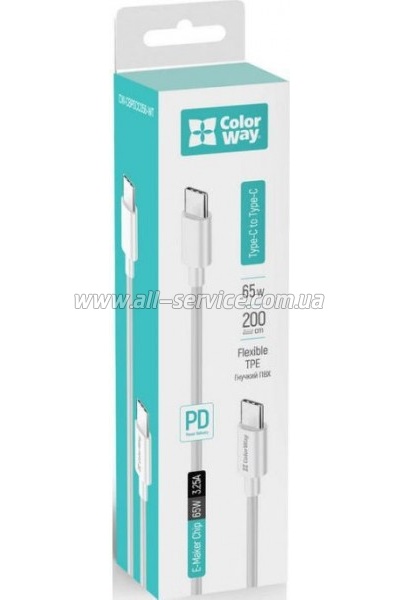   ColorWay USB-C to USB-C 2.0m 3A 65W white (CW-CBPDCC056-WT)