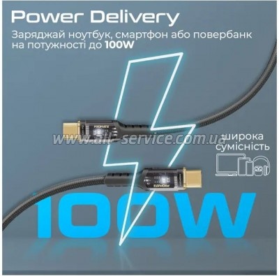 ���� ������ USB-C to USB-C 2.0m Promate (lucidline-cc200.black)