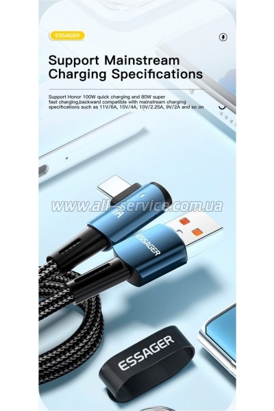 ���� ������ USB 2.0 AM to USB-C 1.0m 100W 90� corner black Essager (EXCWT7A-CG01-P)