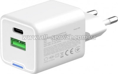 �������� ������� ColorWay USB-C PD20W + 1xUSB QC4.0 white (CW-CHS062PD-WT)