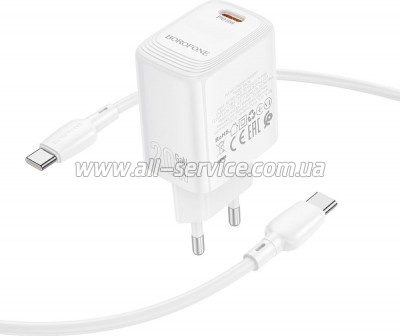 �������� ������� BOROFONE BN26 Fuente USB-C PD20W + cable USB-C to USB-C White (6941991120251)
