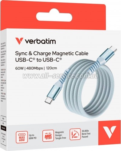 ���� ������ USB-C to USB-C 1.2m Magnetic 60W blue Verbatim (31852)